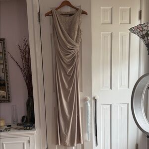 Adrianna Papell One Shoulder Beige Dress